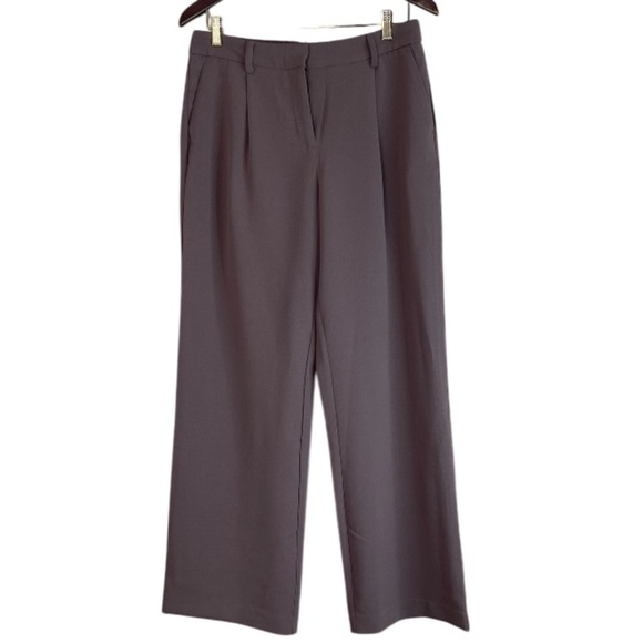 DKNY Wide Leg Pants Trousers Taupe Brown Pockets One Pleat Elastic Waistband 8 - Picture 2 of 11